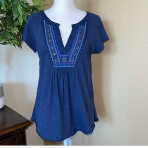 Anthropologie Meadow Rue Navy beaded V-neck Shirt top Medium